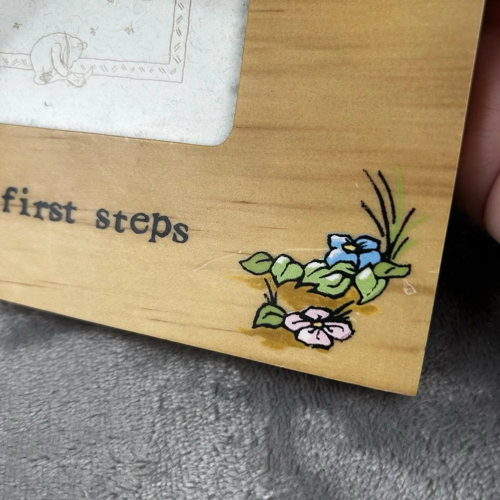Vintage Disney Classic Pooh Baby My First Steps Picture Frame Wooden Easel Back
